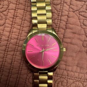 Michael Kors Gold Watch with Vibrant Pink Dial
